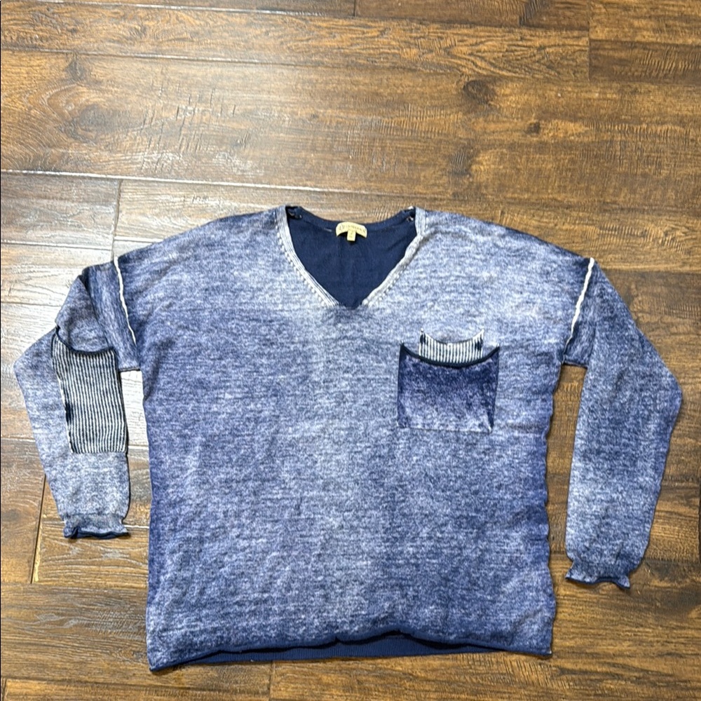 Democracy Blue V-Neck Sweater with Heathered Texture